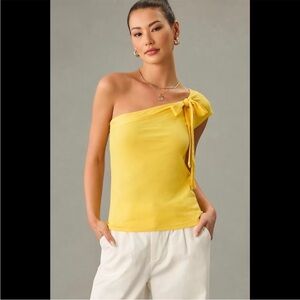 Anthropologie Yellow One-Shoulder Blouse